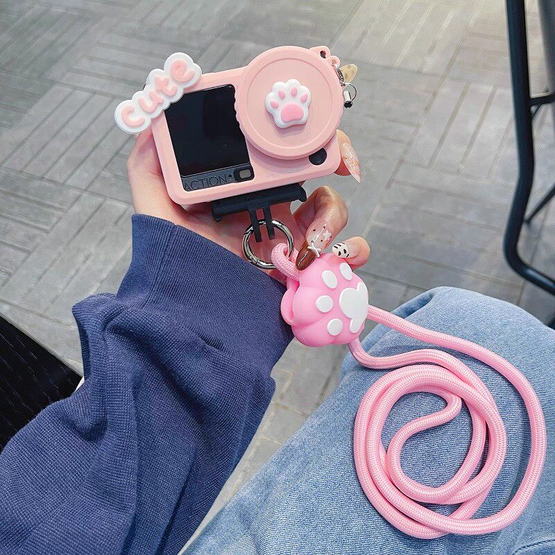 可爱猫爪适用action6/5pro/4/3运动相机保护套硅胶壳配件挂绳防摔