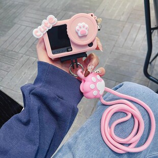 可爱猫爪适用action6/5pro/4/3运动相机保护套硅胶壳配件挂绳防摔