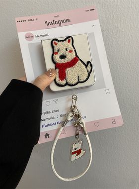 新款西高地刺绣适用华为pocket2折叠屏手机壳小米mixflip硬壳三星zflip6挂件手绳OPPO Find N3Flip荣耀vivo女