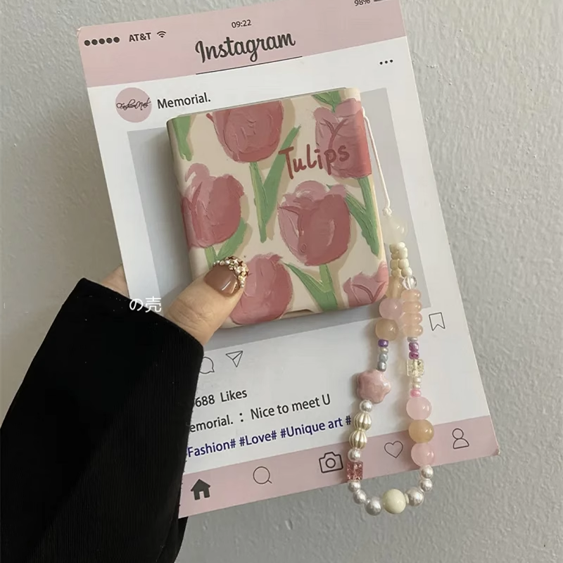 网红油画郁金香适用华为pocket2折叠屏手机壳小米mixflip硬壳三星zflip6手链OPPO Find N3Flip创意荣耀vivo女