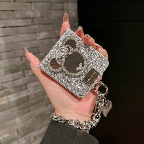 奢华闪粉米妮镜子适用华为pocket2折叠屏手机壳小米mixflip硬壳三星zflip6手链OPPO Find N3Flip荣耀vivo高档