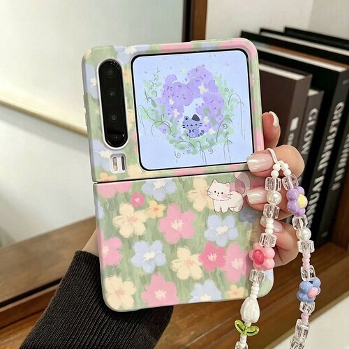 小清新花海猫咪适用华为Pura X折叠屏手机壳pocket 2小米mixflip2手链三星zflip7肤感OPPOFindN3Flip荣耀vivo
