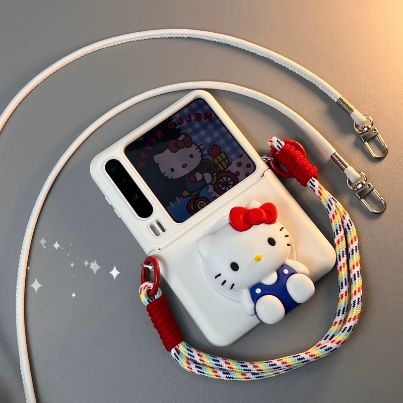 可爱kt猫磁吸支架适用华为Pura X折叠屏手机壳pocket 2小米mixflip2三星zflip7斜挎OPPOFindN3Flip全包荣耀女