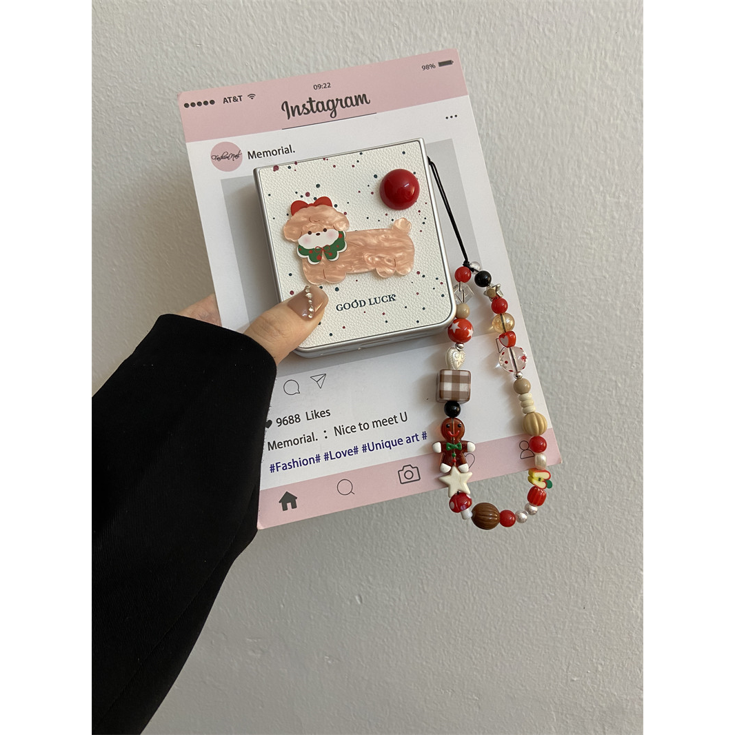 可爱小狗泼墨适用华为pocket2折叠屏手机壳小米mixflip硬壳三星zflip6手链OPPO Find N3Flip创意荣耀vivo女款