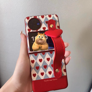 6皮纹硬壳华为p50pockets ins小众爱心适用vivoxflip手机壳nova折叠屏手机壳n2女n3腕带三星zflip3 2女款
