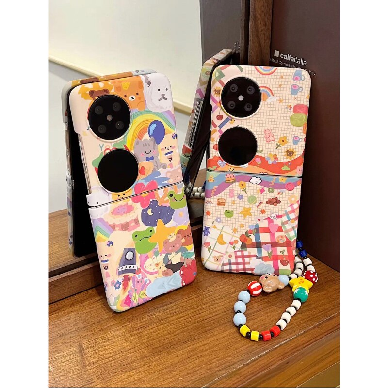 可爱青蛙小熊适用华为pocket2折叠屏手机壳小米mixflip硬壳防摔三星zflip6手链OPPO Find N3Flip个性荣耀vivo