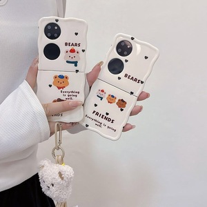 萌系满屏爱心白底小熊适用华为pocket2手机壳新款折叠屏三星Galaxy Z Flip 4保护套软壳P50Pockets情侣小众女