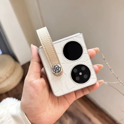 网红山茶花手提腕带适用华为pocket2手机壳新款vivo X Flip折叠屏OPPO Find N3 Flip支架个性三星Z Flip6女款