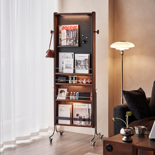 色格实木杂志架黑胡桃木可移动报刊书架展示架复古收纳穿衣全身镜