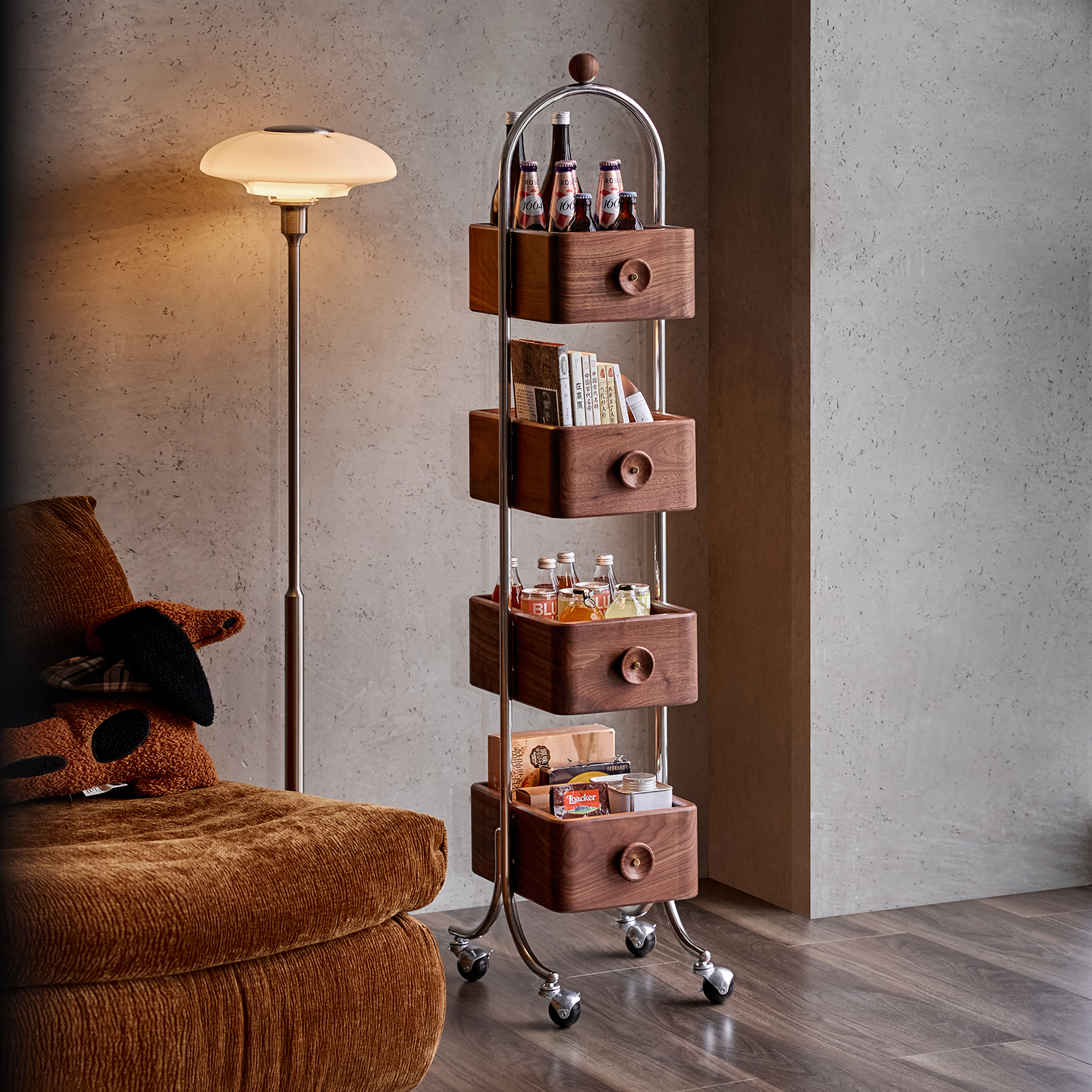 色格黑胡桃木可移动书架