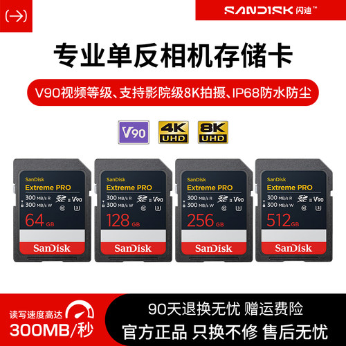 闪迪高速128g支持8k视频sd存储卡