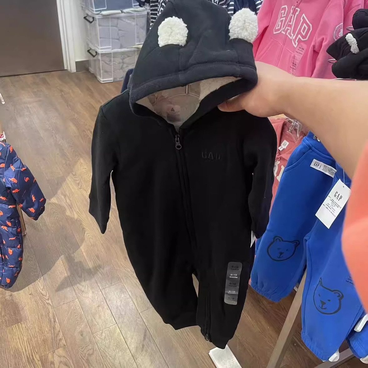 GAP正品现货 男女婴儿 连帽加绒连体衣 可爱熊耳宝宝 外出服50005