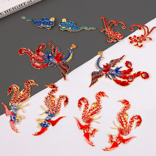 古风景泰蓝凤冠发簪材料合金凤凰祥云蝴蝶小配件衣服发饰手工diy