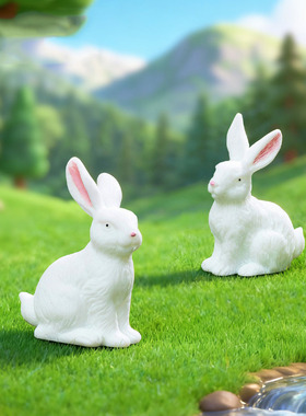 微景观可爱风白色兔子树脂工艺品