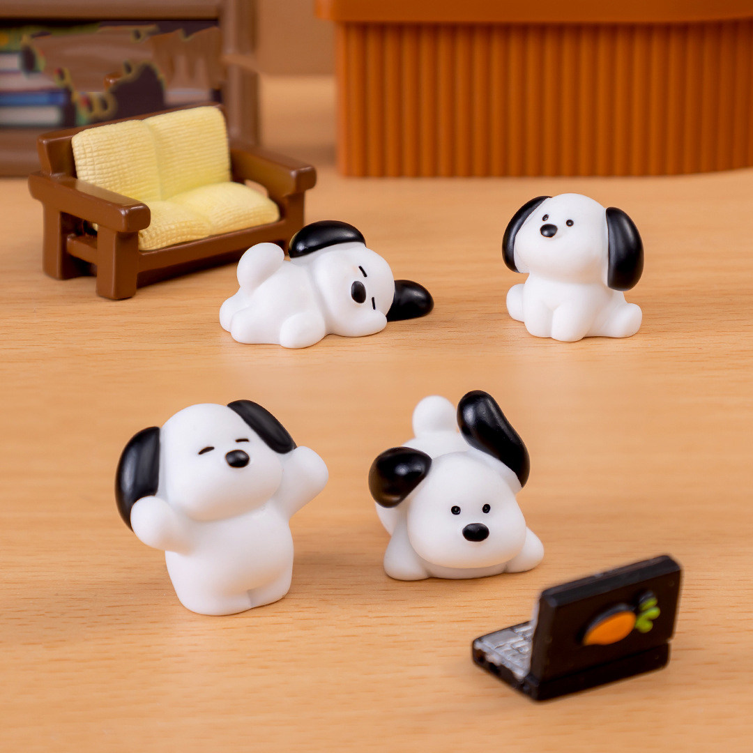 微景观树脂工艺品可爱卡通动物黑白小狗公仔盲盒 diy饰品车载摆件