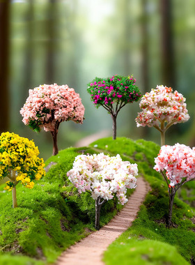 微景观简约现代塑料工艺品仿真花仿真圣诞树樱花多肉园艺饰品摆件