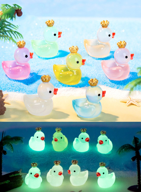 微景观树脂工艺品可爱小动物发夜光皇冠大黄鸭小鸭子鱼缸园艺摆件
