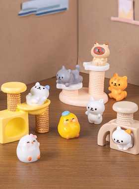 微景观简约创意可爱猫爬架小猫公仔娃娃屋 DIY装饰品迷你树脂摆件
