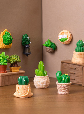 微景观简约创意挂壁仙人掌绿植盆摘娃娃屋 DIY装饰品迷你树脂摆件