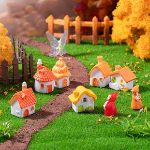 微景观树脂工艺品创意复古小房子乡村田野 饰品迷你摆件 造景DIY装