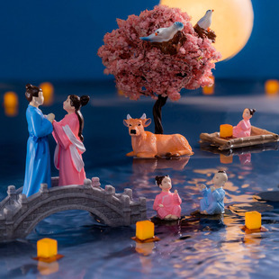 微景观简约现代创意七夕节牛郎织女情侣 DIY装饰品迷你桌面小摆件