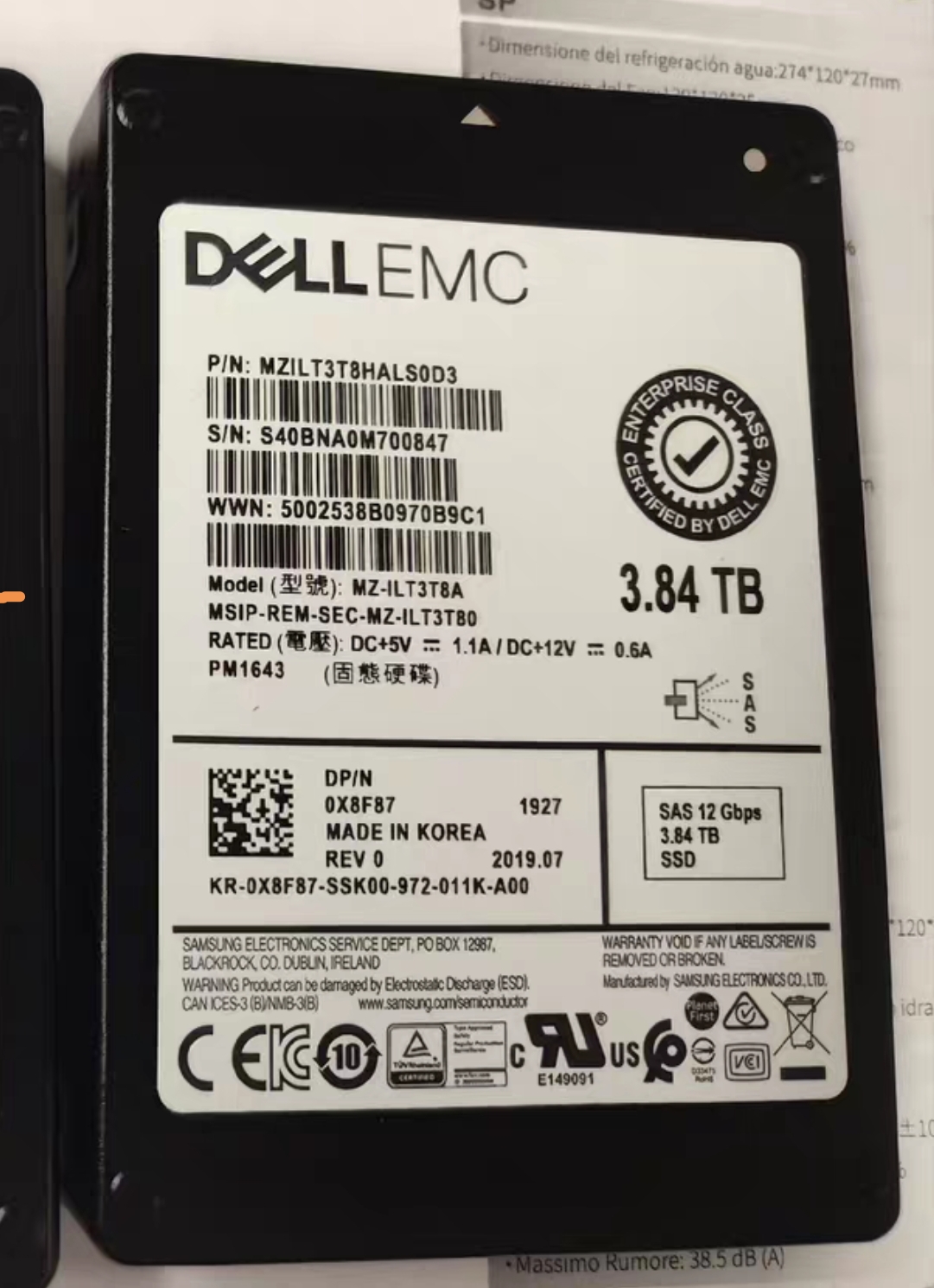 Dell EMC 960G SAS 12G SSD固态硬盘R1ND2 PM1643