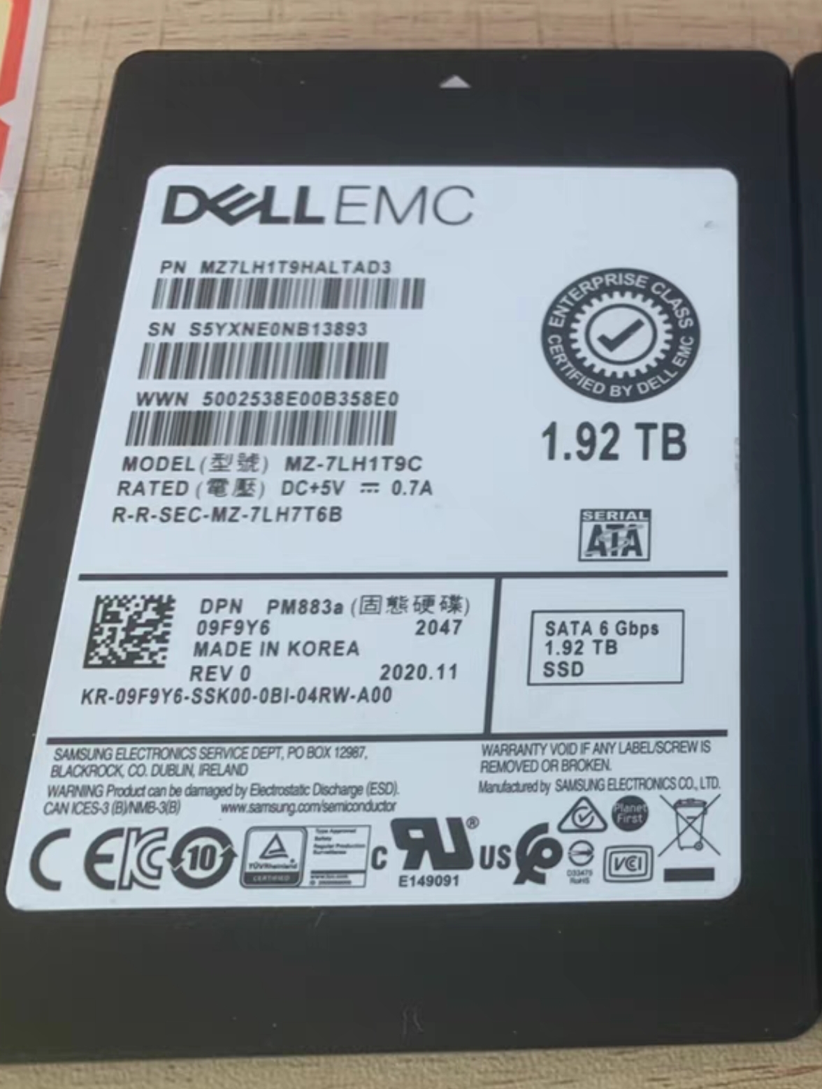 dellEMC1.92T9F9Y6SSD硬盘