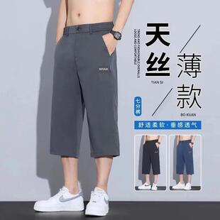 百搭直筒马裤 莉舍休闲男装 薄莱赛尔宽松中裤 夏季 天丝七分休闲短裤