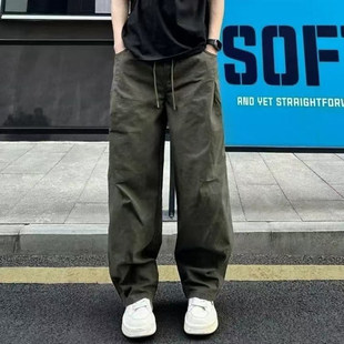 雪溪精品男装2026春夏薄款男士直筒休闲裤棉质阔腿裤宽松工装裤子