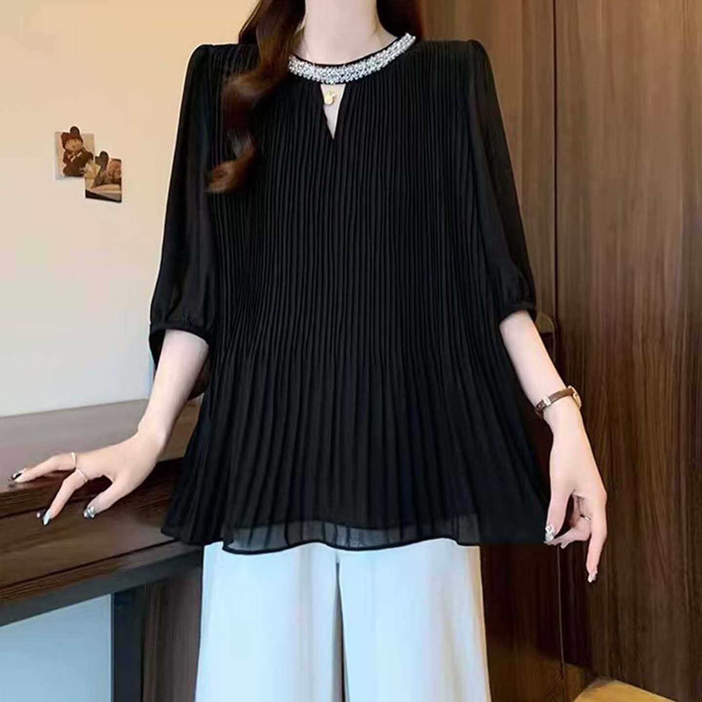 陆海丰女装2026春季新款刺绣雪纺衫高级感百搭衬衫宽松慵懒风小衫