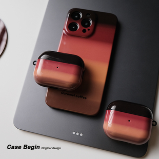 咖啡适用苹果AirPods1 3代耳机套无线蓝牙保护软壳Pro2代亮面高级感美拉德色系
