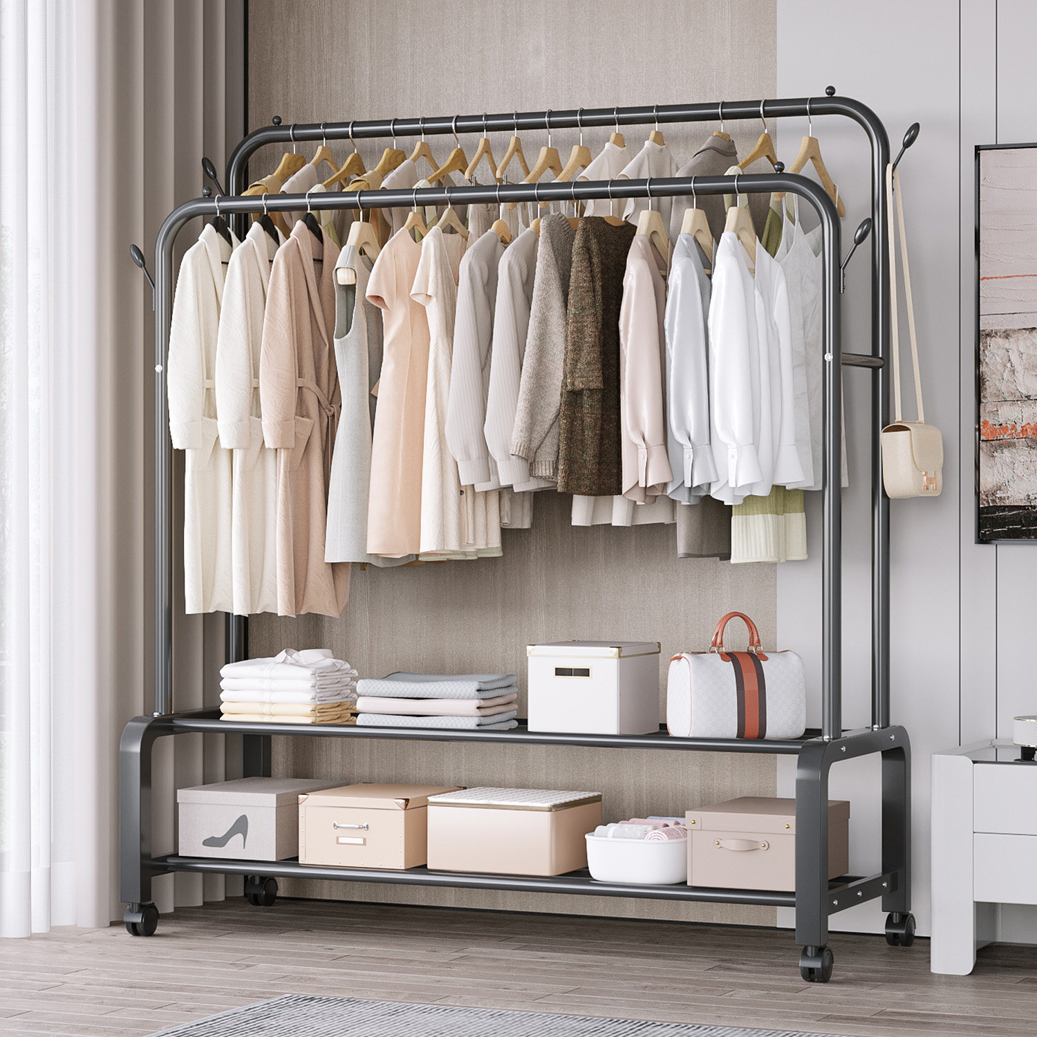 落地衣帽架卧室晾衣架钢置物架