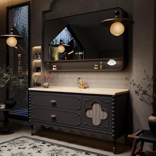 落地藤编浴室柜洗手洗脸盆柜组合陶瓷一体盆卫生间洗漱台2025新款