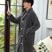 家居服 法兰绒浴袍冬天男士 睡袍男秋冬季 珊瑚绒睡衣加绒加厚加长款