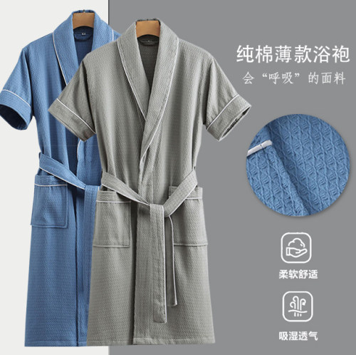 纯棉短袖浴袍夏季薄款系带吸湿透气男女情侣款2026年新款睡袍浴衣