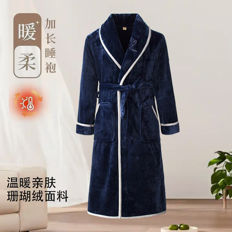 睡袍男款加长冬季法兰绒