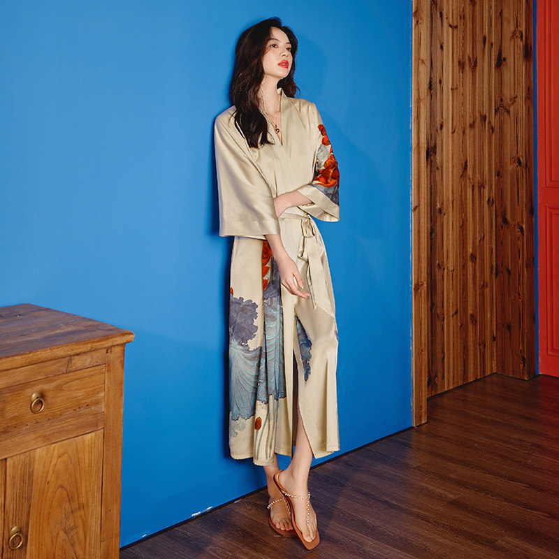 PAJAMAS WOMENS SUMMER ICE SILK THIN 2024 NEW SPRING AND AUTUMN SEXY NIGHTDRESSES LOOSE AND CAN BE WORN OVER WOMENS NIGHTGOWNS