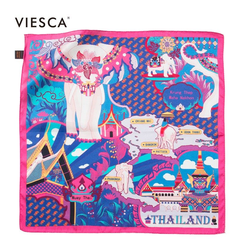 VIESCA真丝丝巾桑蚕丝丝绸礼物泰国地图风情手绘插画