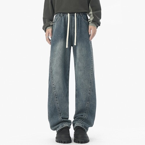 设计感结构拼接显瘦复古牛仔裤