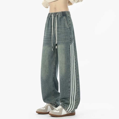 美式复古结构三条杠小弯刀牛仔裤