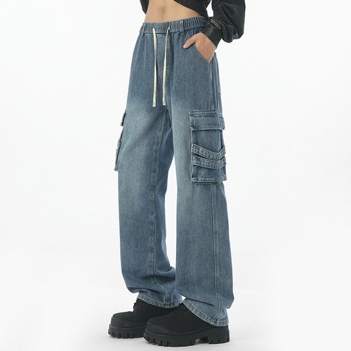 口袋直筒春复古男士美式牛仔裤