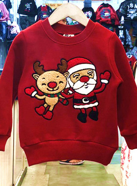 馨逸童话屋 韩国进口童装PK2018冬男女童圣诞麋鹿加绒加厚卫衣