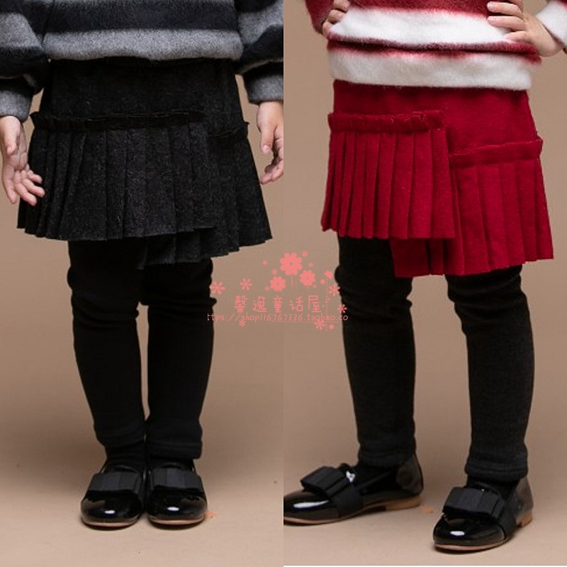 童装冬季不规则裙摆假两件加绒裤