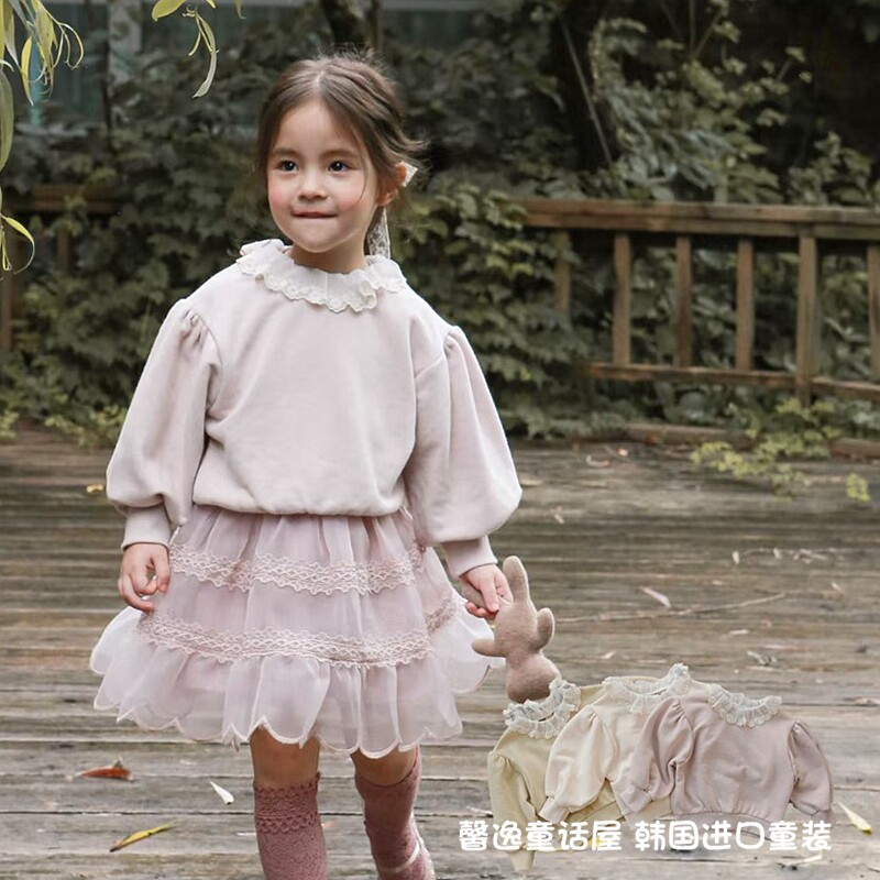 FLO棉公主蕾丝花边荷叶领卫衣