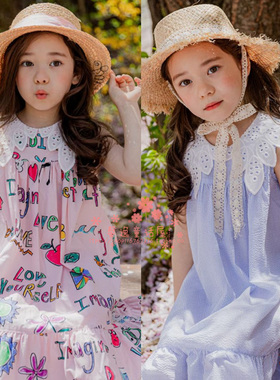 女童背心裙韩国童装PinkBerry2021夏季儿童翻领荷叶边无袖连衣裙