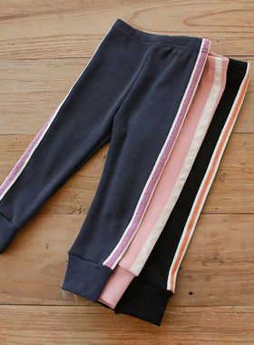 女童加绒裤韩国童装FLO2022冬季宝宝洋气上学竖纹休闲运动打底裤