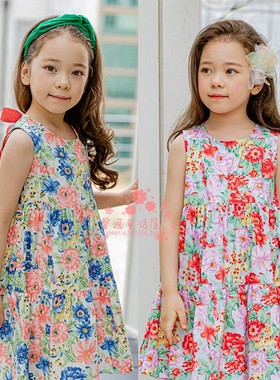 女童连衣裙韩国童装PinkBerry2021夏季宝宝碎花蝴蝶结公主背心裙
