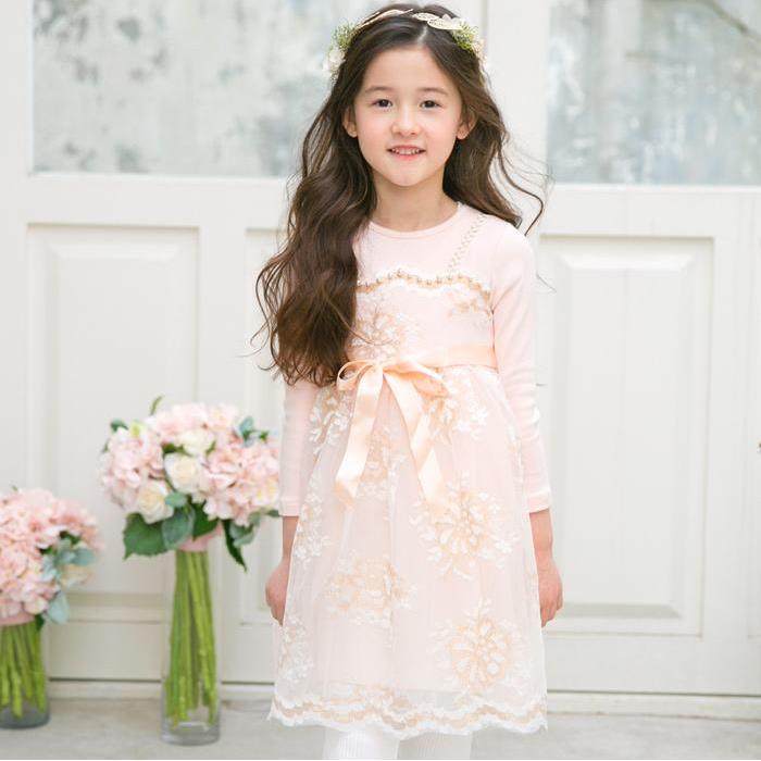 现货 韩国进口童装正品Merrykate2018春秋女童宫廷蕾丝公主连衣裙