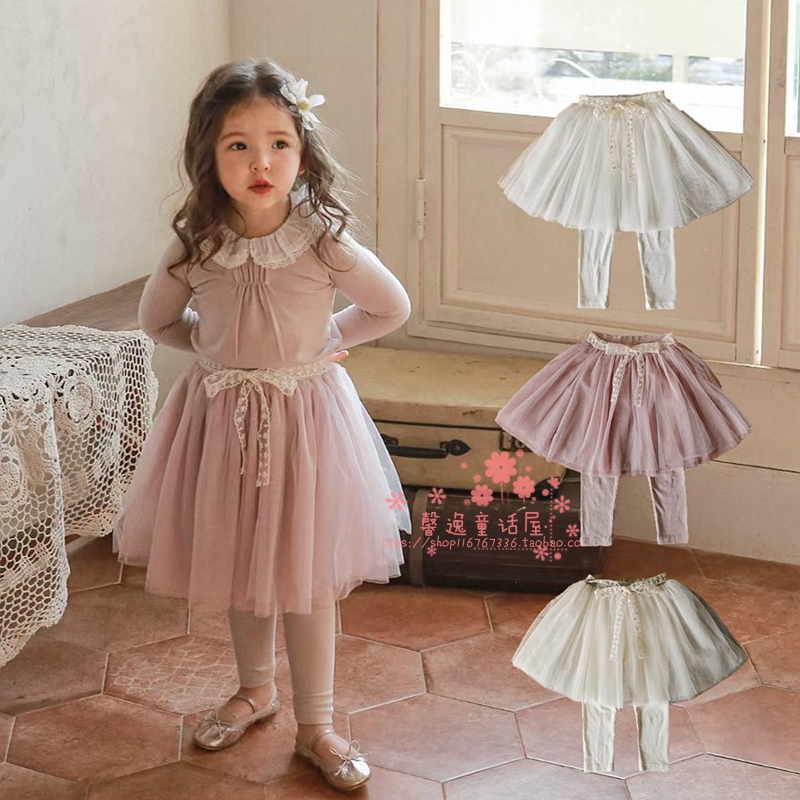 女童裙裤韩国Flo春季百搭网纱假