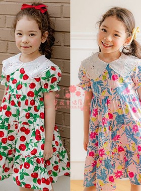 女童连衣裙韩国童装PinkBerry2021夏季宝宝水果印花泡泡袖公主裙